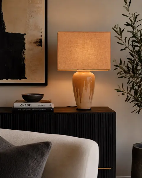 Rectangle en lin — Pied céramique ocre